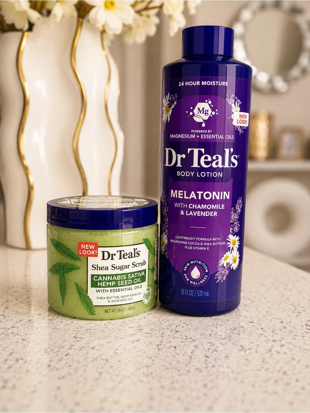 Dr Teal's Melatonin Body Lotion (Purple) + Shea Sugar Scrub (Green)